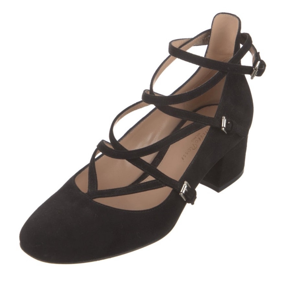 🖤 Gianvito Rossi Black Suede Strappy Block Heel Pumps with Box - Picture 14 of 14